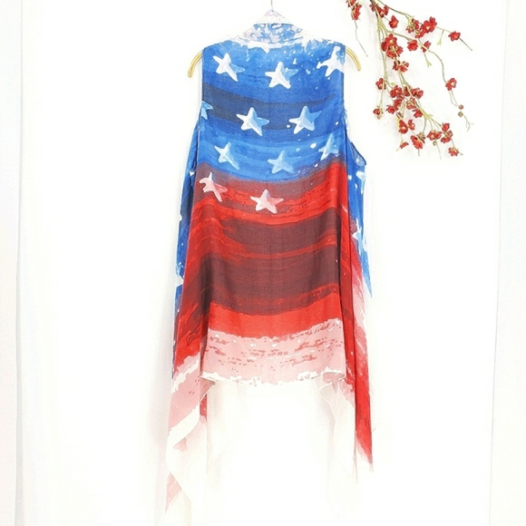 NEW USA American Flag Stars Long Kimono Vest Cover Up - Picture 10 of 12